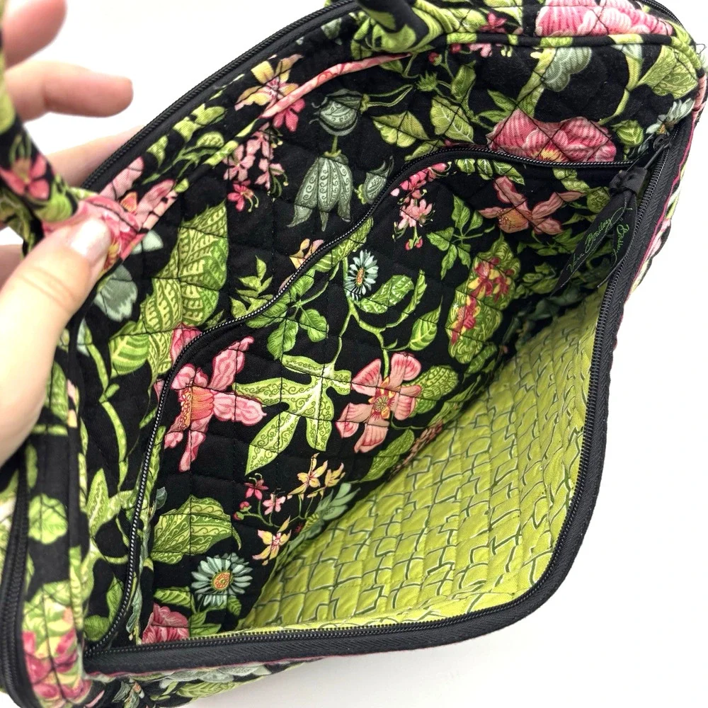 2007 Vera Bradley Retired Botanica Black Green Floral Quilted Laptop Case 14x11